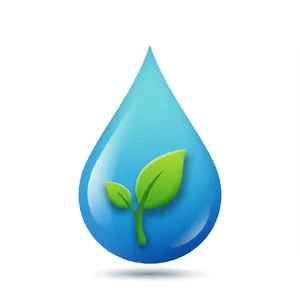 Visual element for an infographic about water conservation. Stylized water droplet icon containing a small green leaf, clean vector art. - Google Imagen 3.0