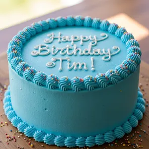 A birthday cake with icing that spells 