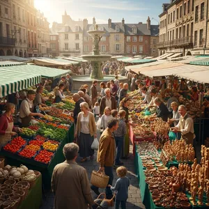 A bustling market scene with dozens of people buying and selling goods. - Google Imagen 4.0 Ultra