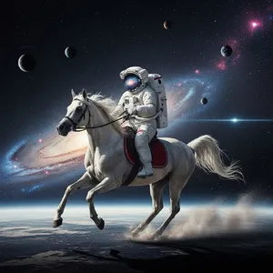 A realistic astronaut being ridden by a horse, photorealistic depiction in outer space with accurate lighting and proportions - Google Imagen 4.0 Ultra