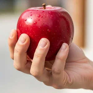 A realistic photo of a hand holding a red apple, with all fingers clearly visible. - Google Imagen 4.0 Ultra