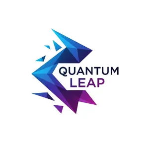 Abstract geometric logo for tech startup 'Quantum Leap', evoking connection & speed, vibrant blue/purple gradient, sharp angles. 'Quantum Leap' as text contained in logo. - Google Imagen 4.0 Ultra