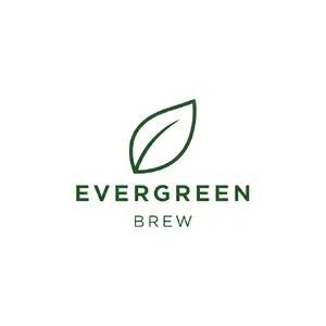 Minimalist logo for a sustainable coffee brand 'Evergreen Brew', single leaf motif, clean lines, vector style, white background. 'Evergreen Brew' contained as text in logo - Google Imagen 4.0 Ultra