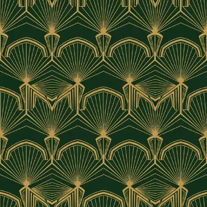 Seamless geometric pattern, Art Deco style, gold lines on deep emerald green background, high resolution texture for print. - Google Imagen 4.0 Ultra