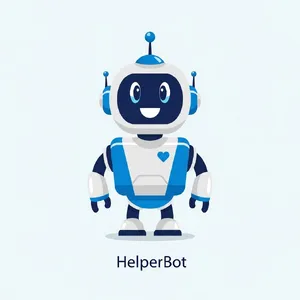 Simple flat vector mascot: friendly smiling robot character 'HelperBot', approachable design, primarily blue and white. - Google Imagen 4.0 Ultra