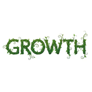 The word 'GROWTH' visualized using stylized plant vines organically forming the letters, green tones, white background, graphic design. - Google Imagen 4.0 Ultra