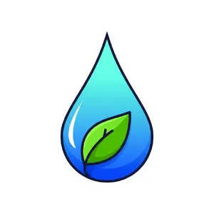Visual element for an infographic about water conservation. Stylized water droplet icon containing a small green leaf, clean vector art. - Google Imagen 4.0 Ultra