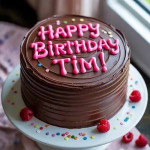 A birthday cake with icing that spells 