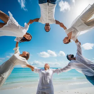 A group of five people joining hands in a circle, seen from above. - Ideogram Ideogram 3.0 (Quality)
