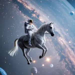 A realistic astronaut being ridden by a horse, photorealistic depiction in outer space with accurate lighting and proportions - Ideogram Ideogram 3.0 (Quality)
