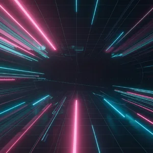 Abstract background graphic, cyberpunk aesthetic, neon pink/blue light trails on dark grid, sense of digital speed, for desktop wallpaper. - Ideogram Ideogram 3.0 (Quality)