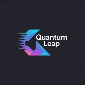 Abstract geometric logo for tech startup 'Quantum Leap', evoking connection & speed, vibrant blue/purple gradient, sharp angles. 'Quantum Leap' as text contained in logo. - Ideogram Ideogram 3.0 (Quality)