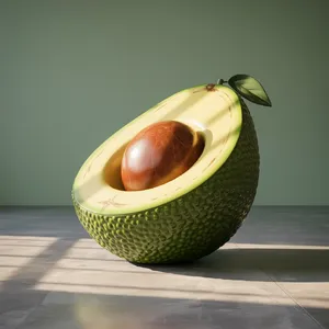 An armchair designed in the shape of an avocado, presented in a contemporary product photography style with professional studio lighting against a minimalist background. - Ideogram Ideogram 3.0 (Quality)