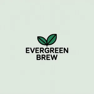 Minimalist logo for a sustainable coffee brand 'Evergreen Brew', single leaf motif, clean lines, vector style, white background. 'Evergreen Brew' contained as text in logo - Ideogram Ideogram 3.0 (Quality)
