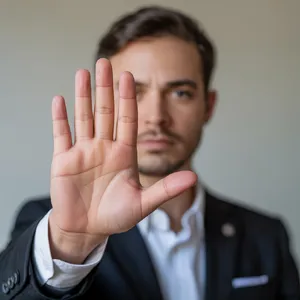 Photorealistic close-up portrait of a person clearly performing the American Sign Language gesture for 