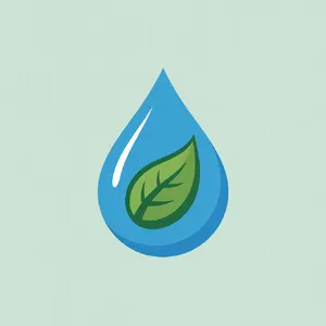 Visual element for an infographic about water conservation. Stylized water droplet icon containing a small green leaf, clean vector art. - Ideogram Ideogram 3.0 (Quality)