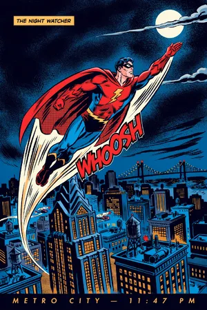 A comic-book style superhero flying over a city at night, with halftone shading. - Ideogram Ideogram 4.0 (Quality)