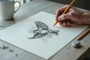 A hand drawing a sketch on paper with a pencil, the hand and pencil tip in clear focus. - Ideogram Ideogram 4.0 (Quality)