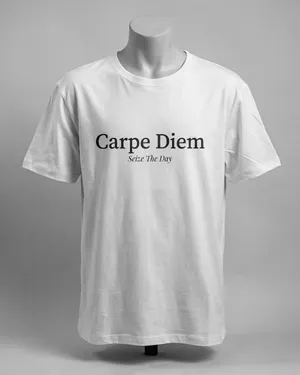 A wrinkled white T-shirt with 