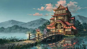 An enchanted bathhouse with glowing lanterns and spirits. Recreate the visual style of 'Spirited Away' by Studio Ghibli, with Miyazaki's ornate architecture and magical atmosphere. - Ideogram Ideogram 4.0 (Quality)