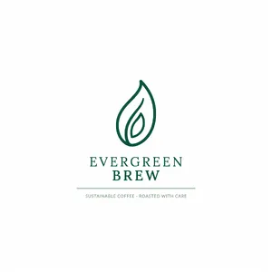 Minimalist logo for a sustainable coffee brand 'Evergreen Brew', single leaf motif, clean lines, vector style, white background. 'Evergreen Brew' contained as text in logo - Ideogram Ideogram 4.0 (Quality)