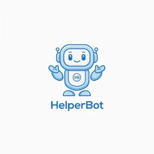 Simple flat vector mascot: friendly smiling robot character 'HelperBot', approachable design, primarily blue and white. - Ideogram Ideogram 4.0 (Quality)