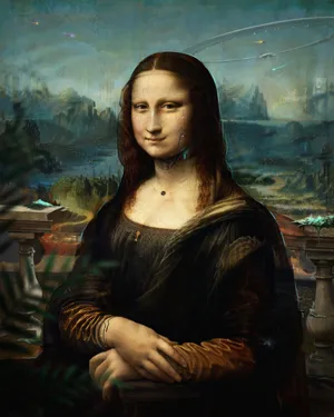 The Mona Lisa reimagined as a futuristic android, rendered in a digital art style that preserves Da Vinci's composition while incorporating sleek cyberpunk aesthetics and technological elements. - Ideogram Ideogram 4.0 (Quality)