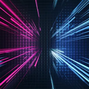 Abstract background graphic, cyberpunk aesthetic, neon pink/blue light trails on dark grid, sense of digital speed, for desktop wallpaper. - Ideogram Ideogram V2
