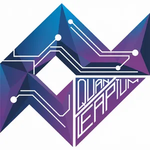 Abstract geometric logo for tech startup 'Quantum Leap', evoking connection & speed, vibrant blue/purple gradient, sharp angles. 'Quantum Leap' as text contained in logo. - Ideogram Ideogram V2