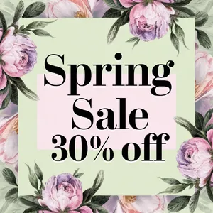Instagram post graphic: 'SPRING SALE 30% OFF'. Floral background, pastel colors, elegant serif font style visually integrated. - Ideogram Ideogram V2