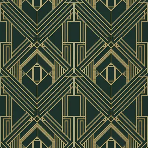 Seamless geometric pattern, Art Deco style, gold lines on deep emerald green background, high resolution texture for print. - Ideogram Ideogram V2