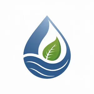 Visual element for an infographic about water conservation. Stylized water droplet icon containing a small green leaf, clean vector art. - Ideogram Ideogram V2