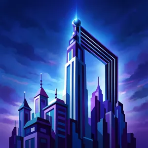A city skyline that forms the shape of musical notes on a staff, created in a stylized graphic design aesthetic with clean architectural lines and dramatic twilight colors. - Krea Krea 2 Large
