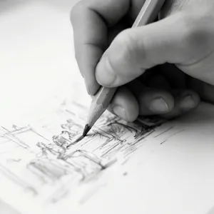 A hand drawing a sketch on paper with a pencil, the hand and pencil tip in clear focus. - Krea Krea 2 Large