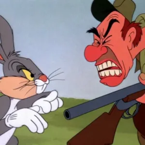 A Looney Tunes-inspired cartoon scene of a clever rabbit tricking a hunter. - Krea Krea 2 Large