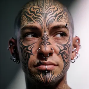 A portrait of a person with elaborate facial tattoos and piercings, shown in sharp detail. - Krea Krea 2 Large