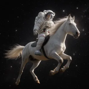 A realistic astronaut being ridden by a horse, photorealistic depiction in outer space with accurate lighting and proportions - Krea Krea 2 Large