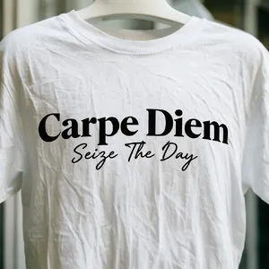 A wrinkled white T-shirt with 