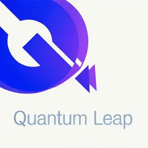 Abstract geometric logo for tech startup 'Quantum Leap', evoking connection & speed, vibrant blue/purple gradient, sharp angles. 'Quantum Leap' as text contained in logo. - Krea Krea 2 Large