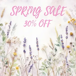 Instagram post graphic: 'SPRING SALE 30% OFF'. Floral background, pastel colors, elegant serif font style visually integrated. - Krea Krea 2 Large