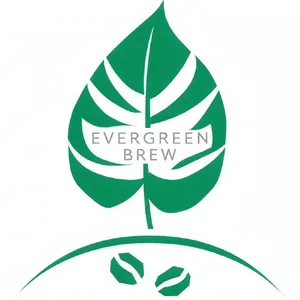 Minimalist logo for a sustainable coffee brand 'Evergreen Brew', single leaf motif, clean lines, vector style, white background. 'Evergreen Brew' contained as text in logo - Krea Krea 2 Large