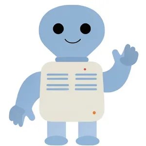 Simple flat vector mascot: friendly smiling robot character 'HelperBot', approachable design, primarily blue and white. - Krea Krea 2 Large