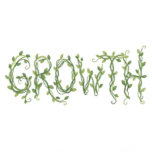 The word 'GROWTH' visualized using stylized plant vines organically forming the letters, green tones, white background, graphic design. - Krea Krea 2 Large