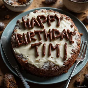 A birthday cake with icing that spells 