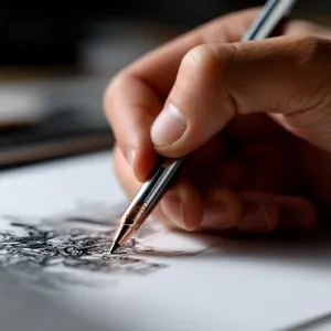 A hand drawing a sketch on paper with a pencil, the hand and pencil tip in clear focus. - Midjourney Midjourney v7