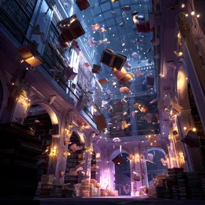 A library where the books are glowing and floating in mid-air, illustrated in a magical realism style with dramatic lighting and rich atmospheric colors. - Midjourney Midjourney v7
