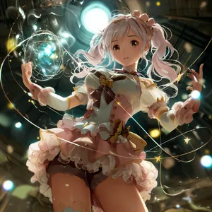 A magical girl character in a frilly dress, casting a spell (classic anime trope). - Midjourney Midjourney v7