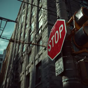 A red stop sign on a street corner displaying the word 
