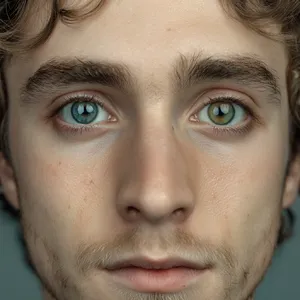 A studio headshot of a young man with one blue eye and one green eye (heterochromia). - Midjourney Midjourney v7