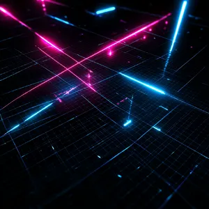 Abstract background graphic, cyberpunk aesthetic, neon pink/blue light trails on dark grid, sense of digital speed, for desktop wallpaper. - Midjourney Midjourney v7